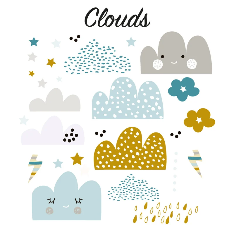 Autocollants Autocollants Nuages ​​- Plusieurs Variantes de Couleurs Disponibles