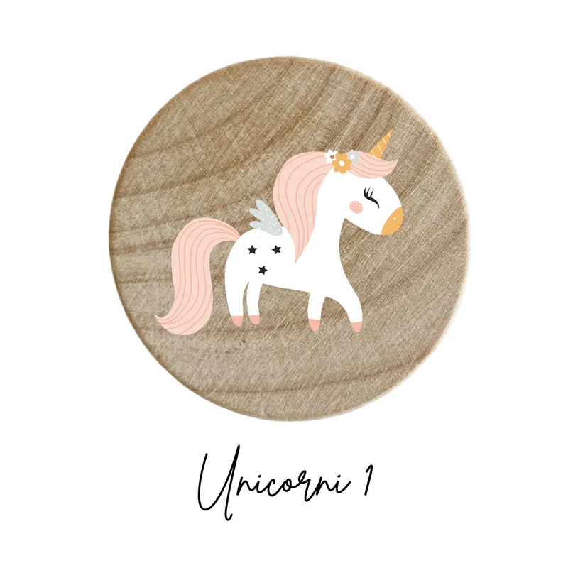 Bouton en bois avec motif licorne en relief - Plus de designs disponibles