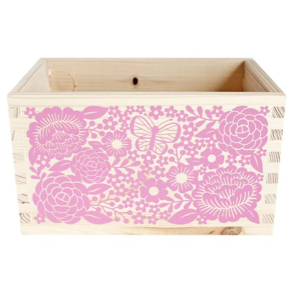Boîte en bois papillons roses
