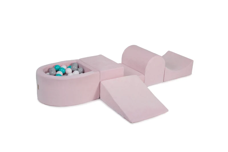 Ensemble de jeu rose avec piscine à balles grise, blanche et turquoise MeowBaby
