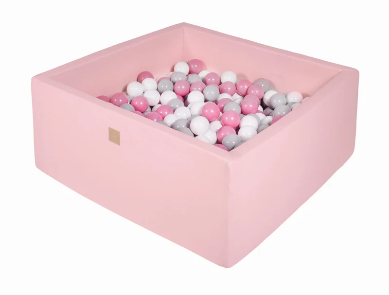 Piscine carrée rose avec boules MeowBaby blanches, grises et roses