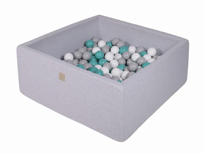 Piscine carrée MeowBaby avec boules turquoise, grises et blanches