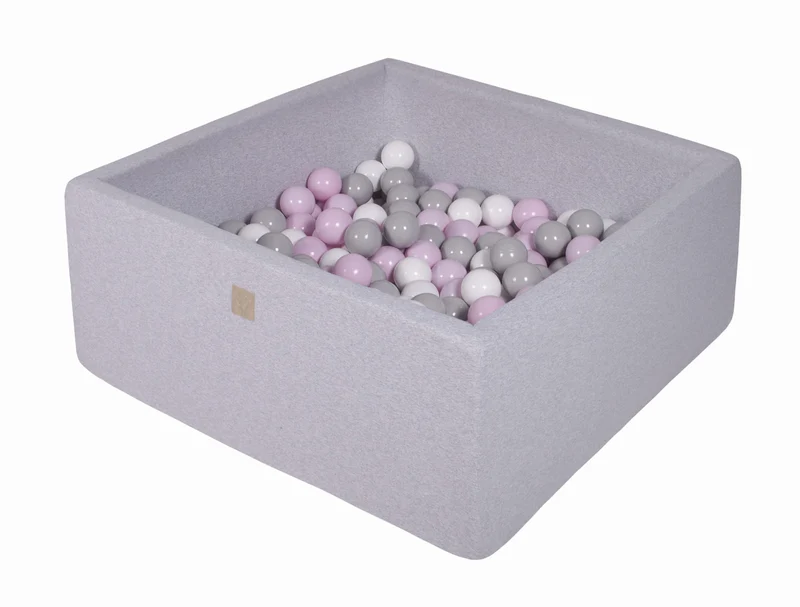 Piscine carrée MeowBaby avec boules roses, grises et blanches