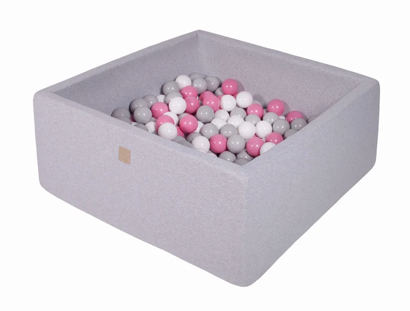 Piscine carrée MeowBaby avec boules grises, blanches et roses