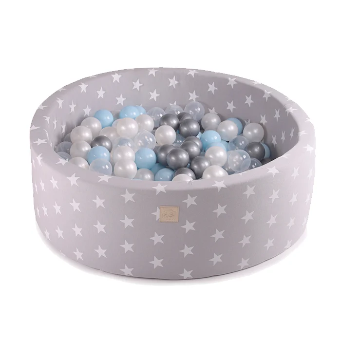 Piscine en étoile avec boules MeowBaby bleu bébé, grises, transparentes et blanc perle