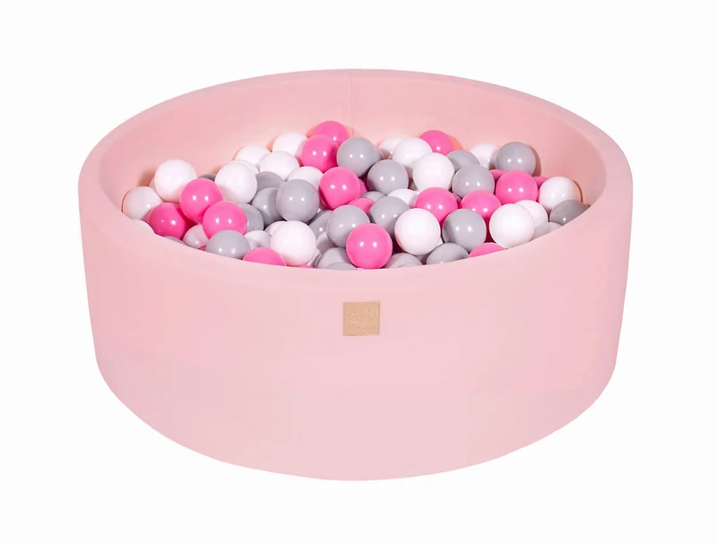 Piscine rose avec boules MeowBaby blanches, roses et grises