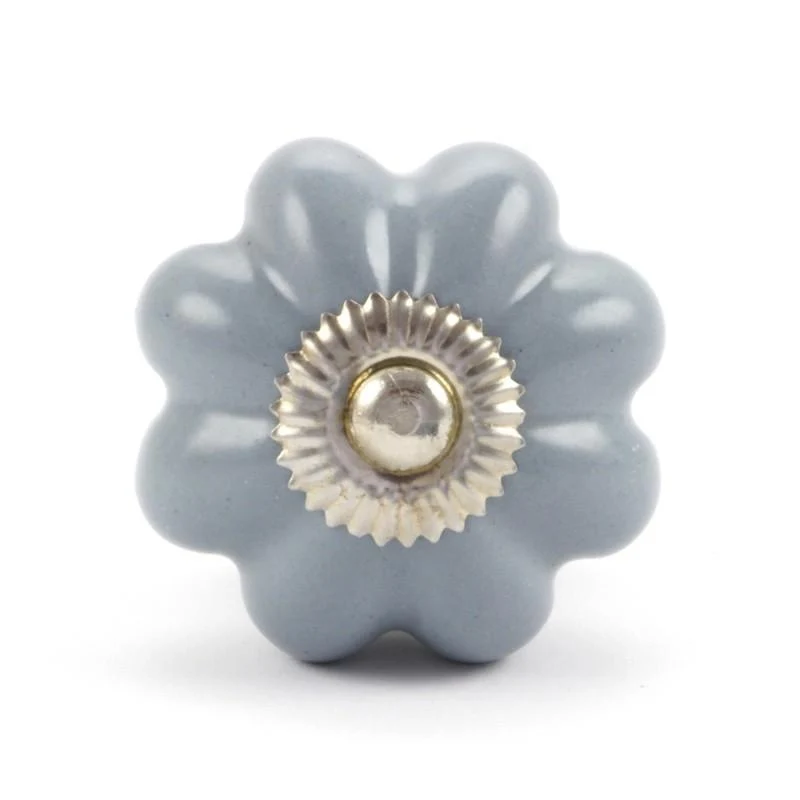 Bouton Fleur Céramique Gris