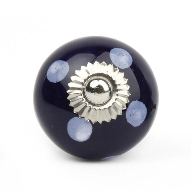 Bouton en céramique bleu à pois