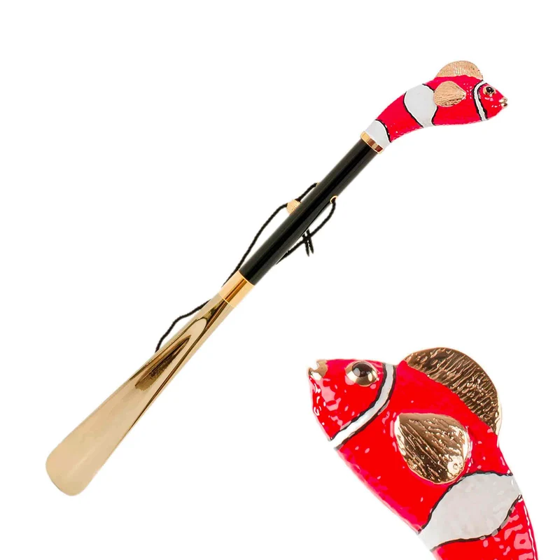 Shoehorn RED FISH with Enameled Brass Handle