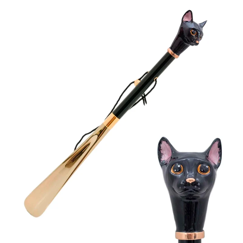 Shoehorn BLACK CAT with Enameled Brass Handle by Pasotti