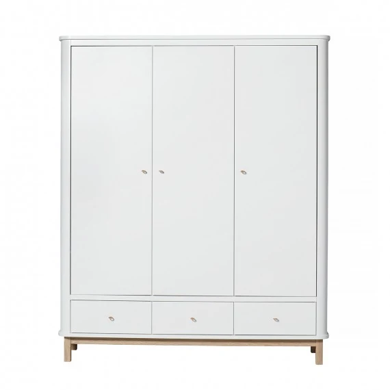 Armoire Enfant 3 Portes Blanc et Bois Bois Oliver Furniture