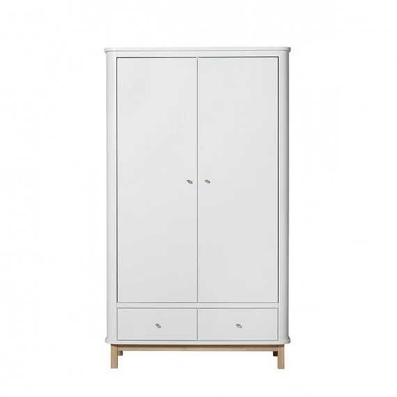 Armoire de Chambre à 2 Portes Blanc et Bois Bois Oliver Furniture