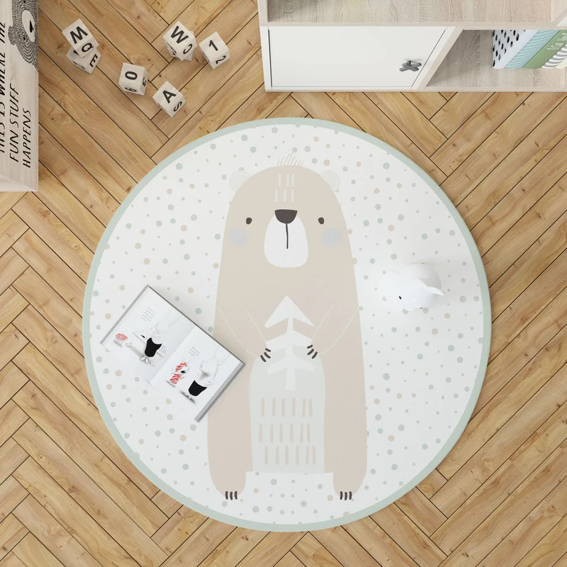 Tapis rond en vinyle vert Woodland Friends