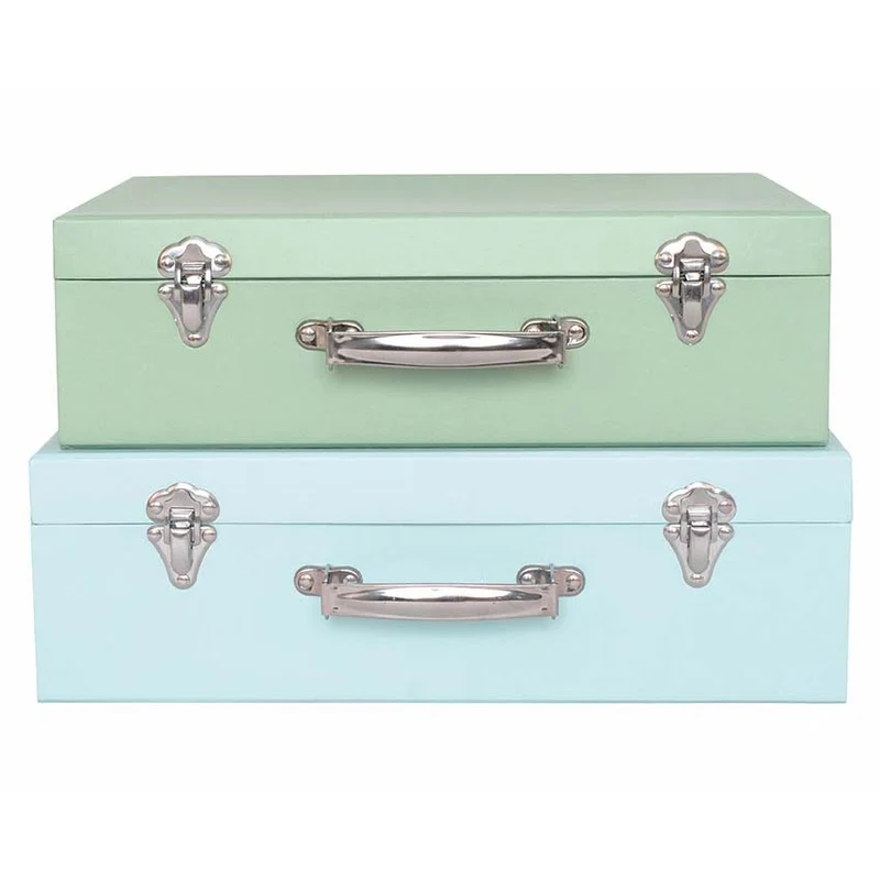 Lot de 2 valises en carton bleu et vert