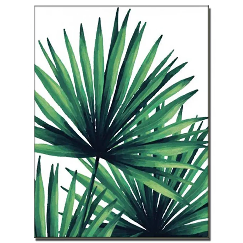 Watercolor painting of tropical plant pictures, full drill embroidery mosaic, Palm banana green leaves Art, 4 PCs