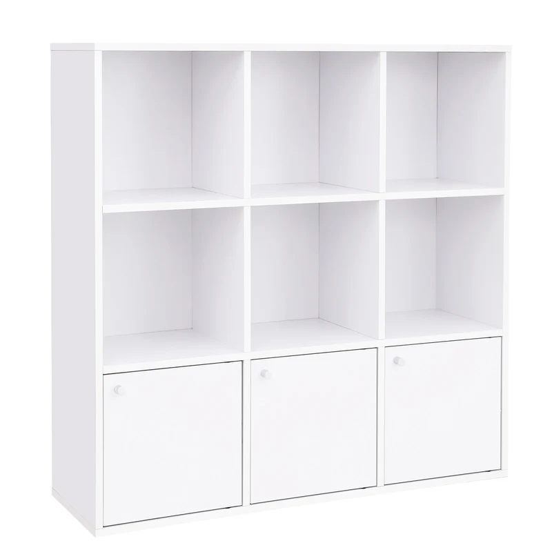 VASAGLE Bookshelf for Home Office, 9-Cube Bookcase Display Shelf, Freestanding Cube Unit Storage Rack with 3 Bottom Cabinets