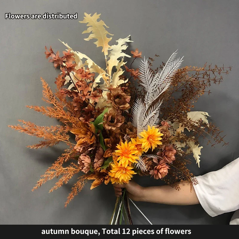 Autumn Rayon Rose Botanical Bouquet, DIY Flower Arrangement, Wedding Party, Home Garden Decor Accessories, Fake Plants