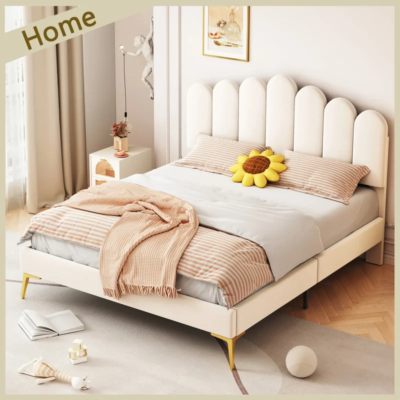 Upholstered Bed 140x200 cm, Bed Frame With Headboard And Slatted Frame, Adult-Youth In Skin-Friendly Velvet Fabric