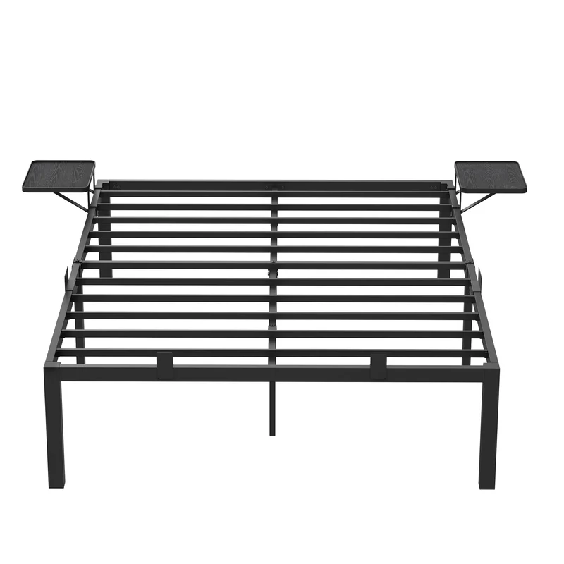 VASAGLE Double Bed Frame, Metal Bed Frame, with Bedside Shelves, Guest Bed Frame, for 190 x 140 cm Mattresses, Easy Assembly