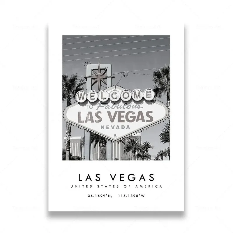 affiche de photographie en noir et blanc de rome et las vegas