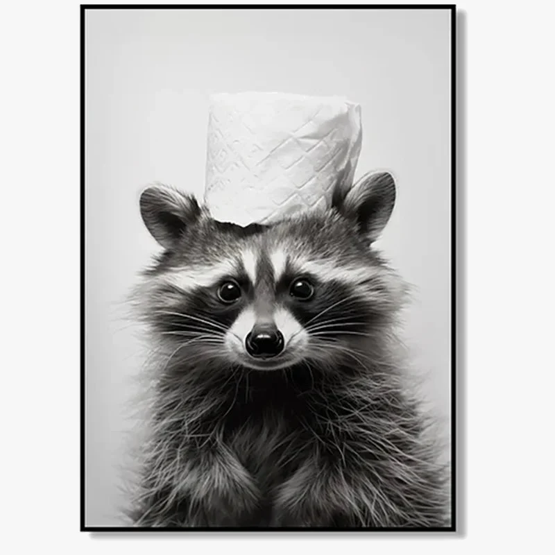 affiches d'art animaux mignons en noir et blanc décor mural