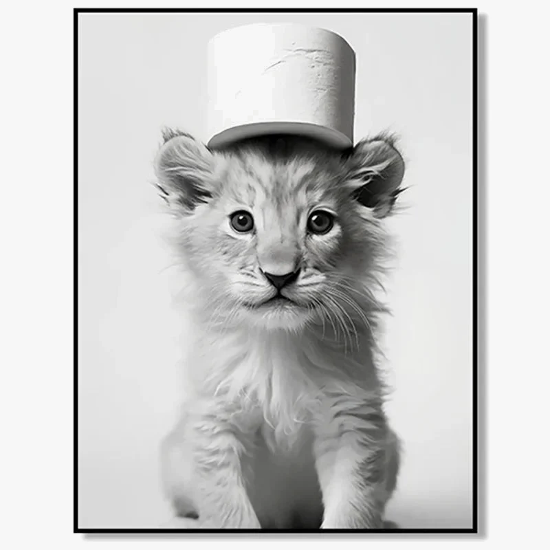 affiches d'art noir et blanc animaux mignons décoration murale