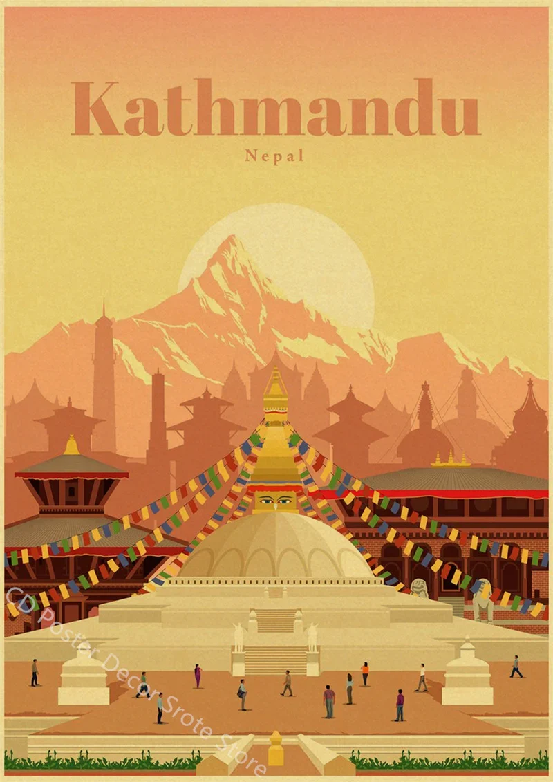 affiche rétro des villes du monde art mural vintage