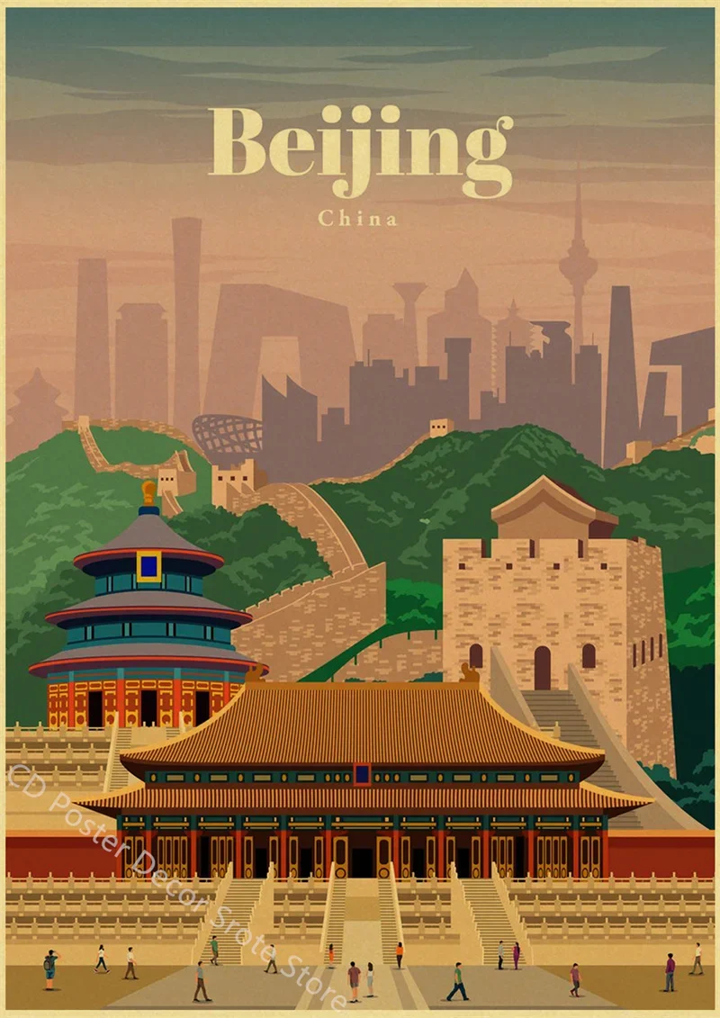 affiche vintage des villes du monde art mural