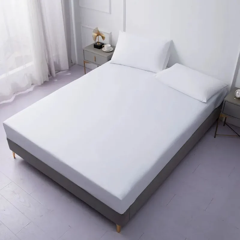 White Solid color Waterproof Polyester Bed Fitted Sheet Mattress Cover Sabana,(no pillowcas)90/120/150/160/180/200/220,7 size