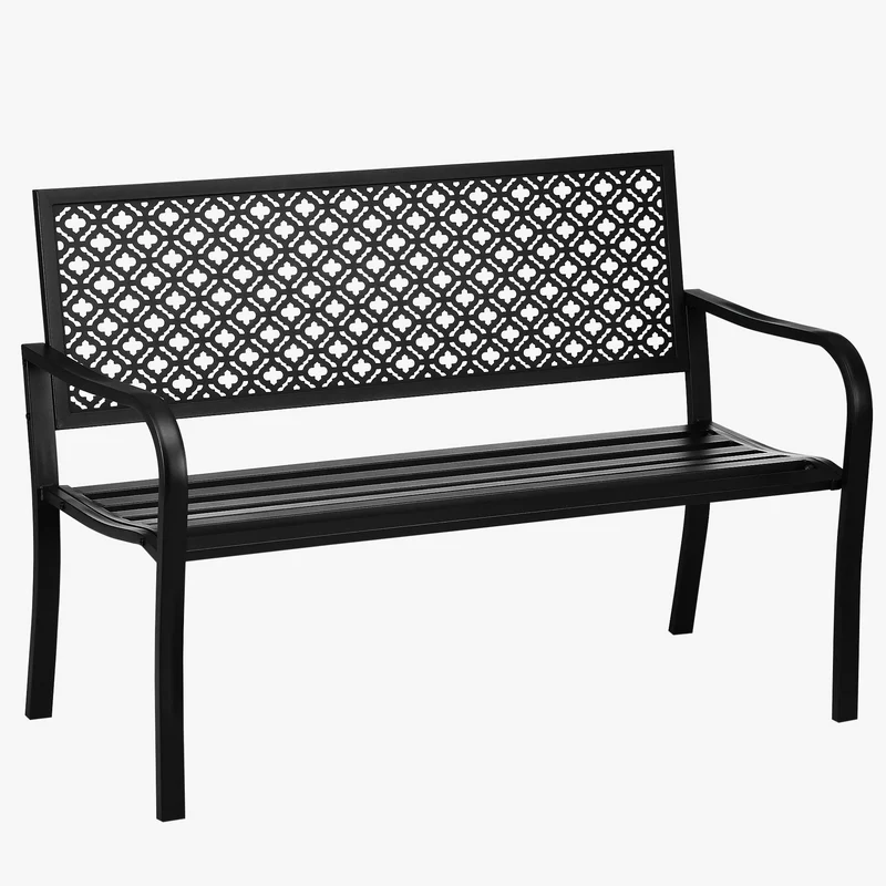 banc de jardin en acier deux places avec dossier décoratif