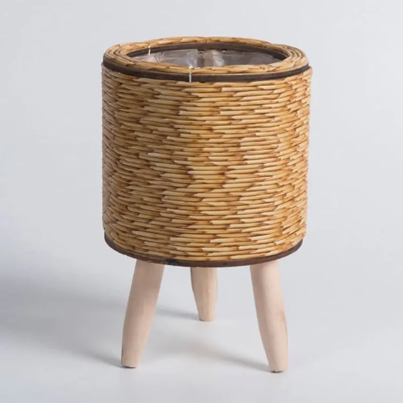 pot de fleurs rotin tressé créatif avec pieds amovibles et support durable
