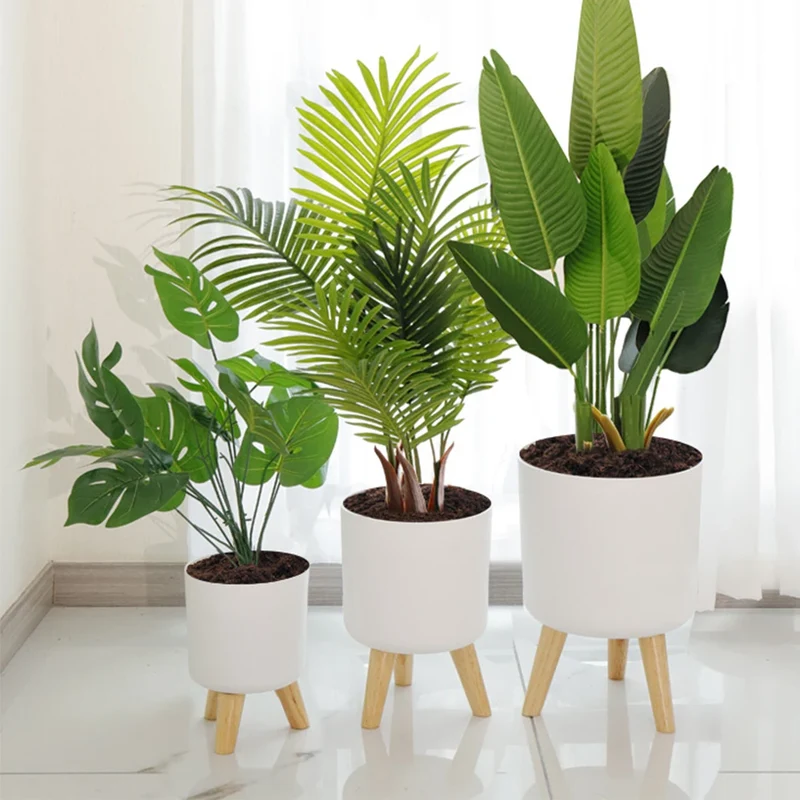 pot de fleurs rond sur pied avec arrosage automatique et drainage
