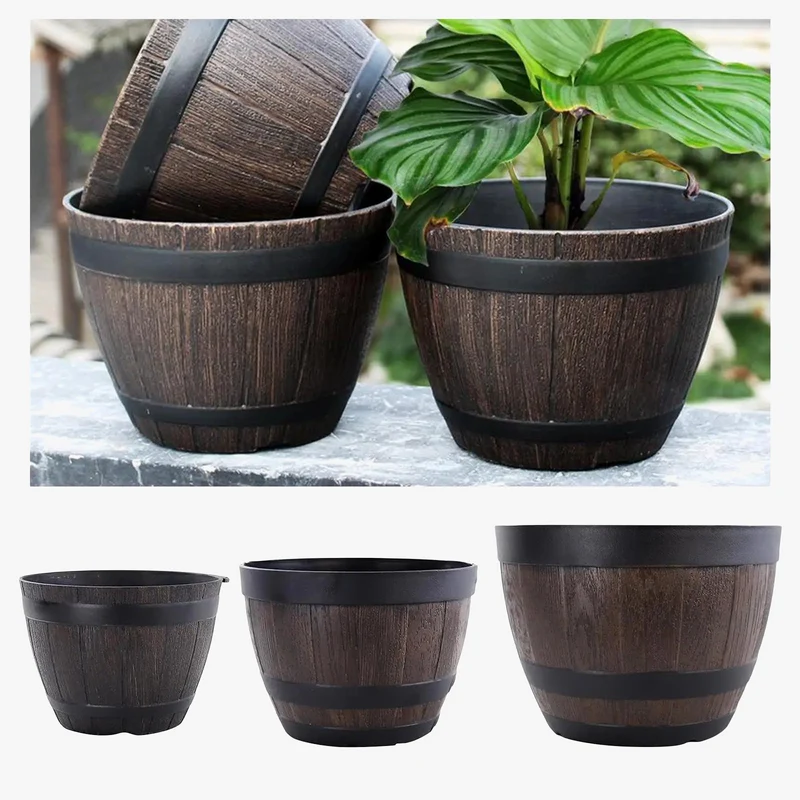 grand pot de fleurs tonneau en résine résistant pour intérieur extérieur