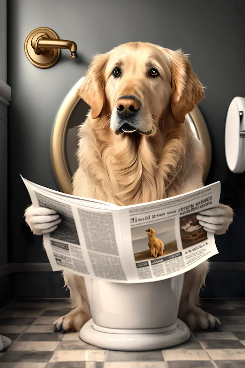 décoration murale humoristique animaux sur toilettes avec journal