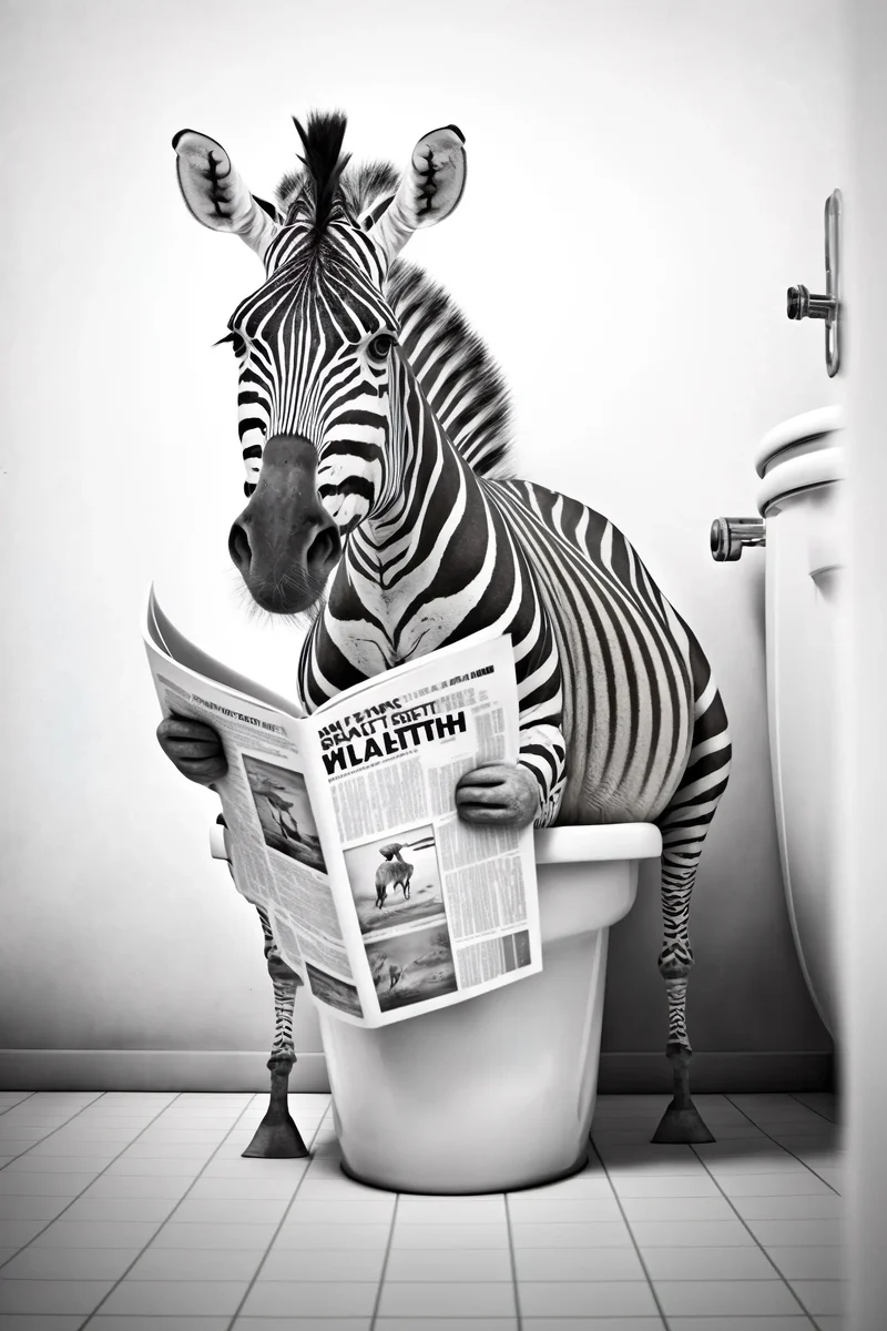 décoration murale humoristique animaux sur toilettes en toile
