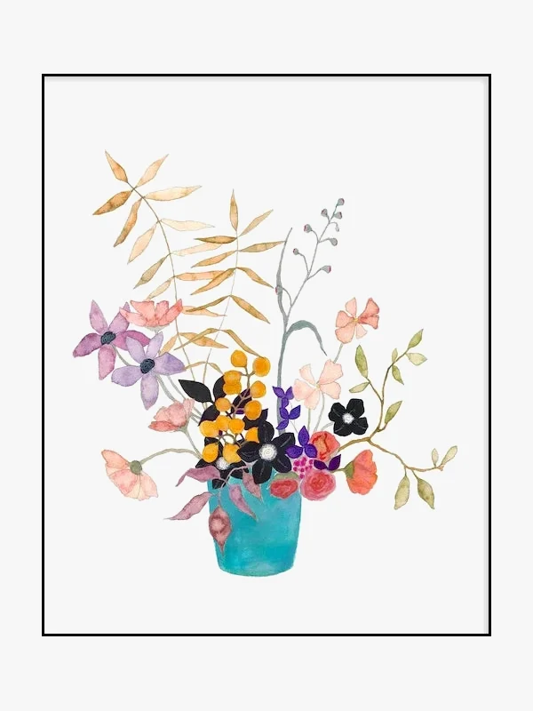 art mural vase à fleurs aquarelle impressions nordiques décoration intérieure