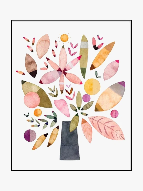 art mural vase à fleurs aquarelle style nordique décoration moderne