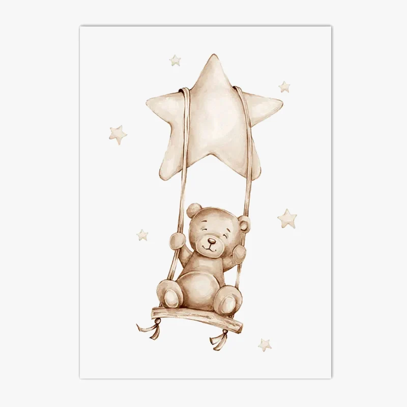 impression sur toile nuage lune lapin ours décoration murale enfant