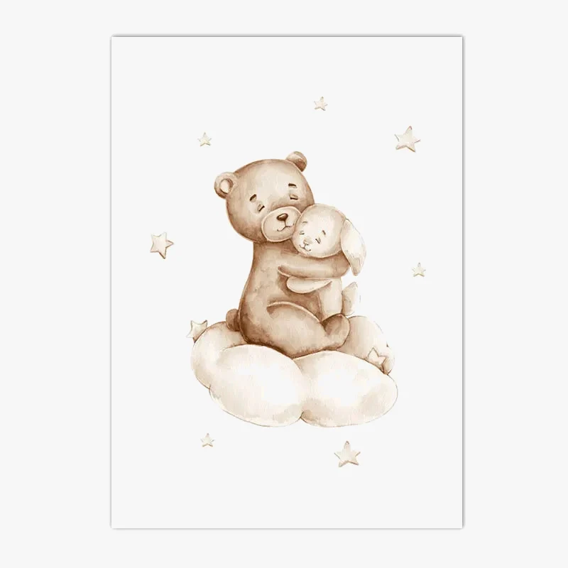 impression sur toile nuage lune lapin ours décoration murale enfant