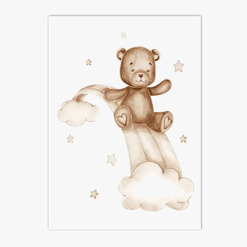 impression sur toile nuage lune lapin ours décoration murale enfant