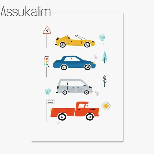 toile murale personnalisée avec alphabet jouets et voiture décorative