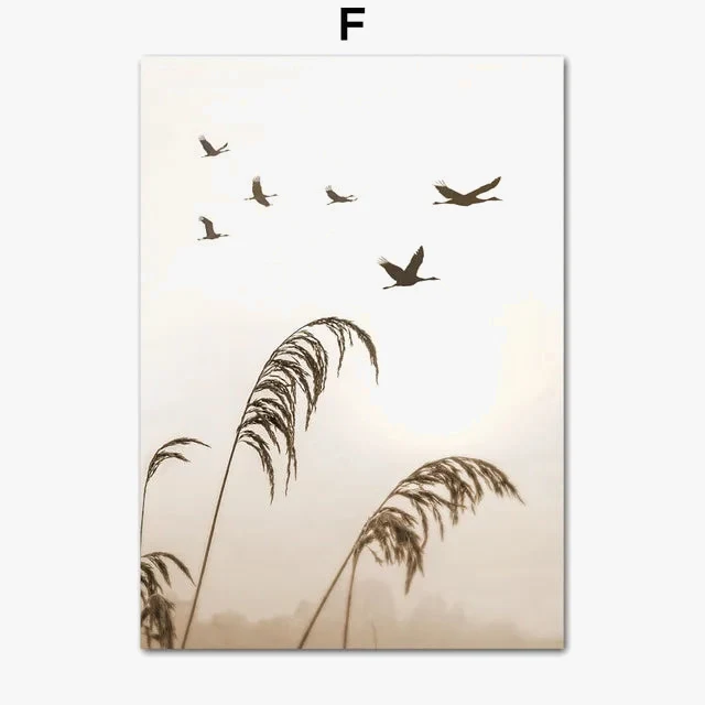art mural paysage bohème fleurs herbe moderne affiche déco intérieure