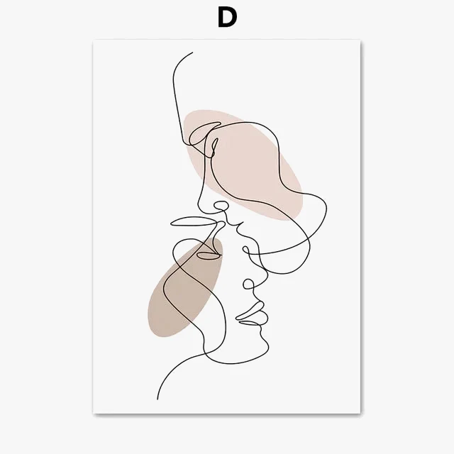 affiches abstraites de couples en baiser et art minimaliste