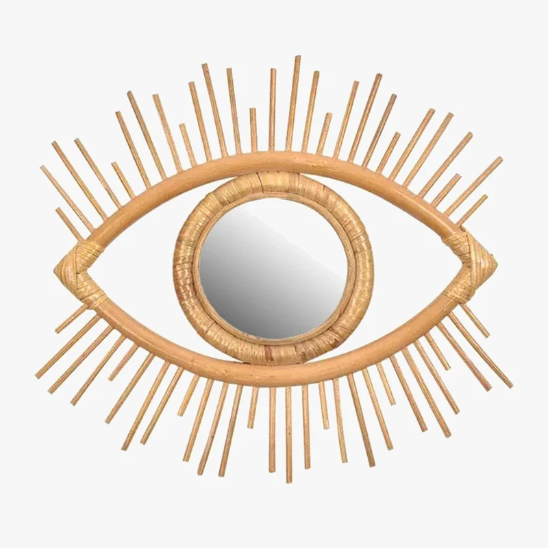 miroir décoratif en rotin en forme d'œil pour intérieur artistique