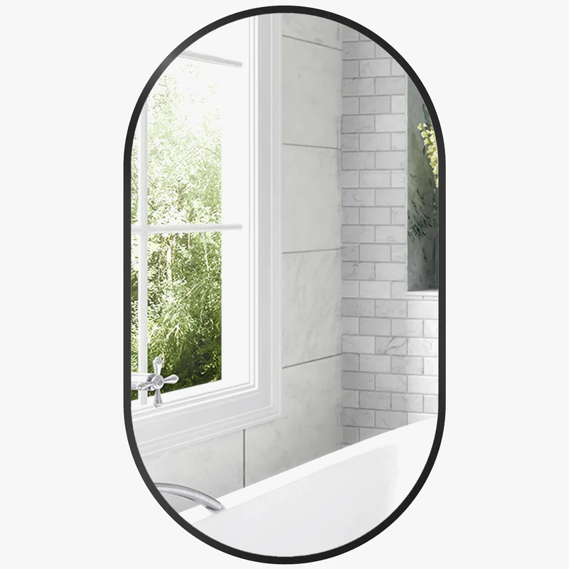 miroir ovale avec cadre en aluminium noir pour décoration intérieure