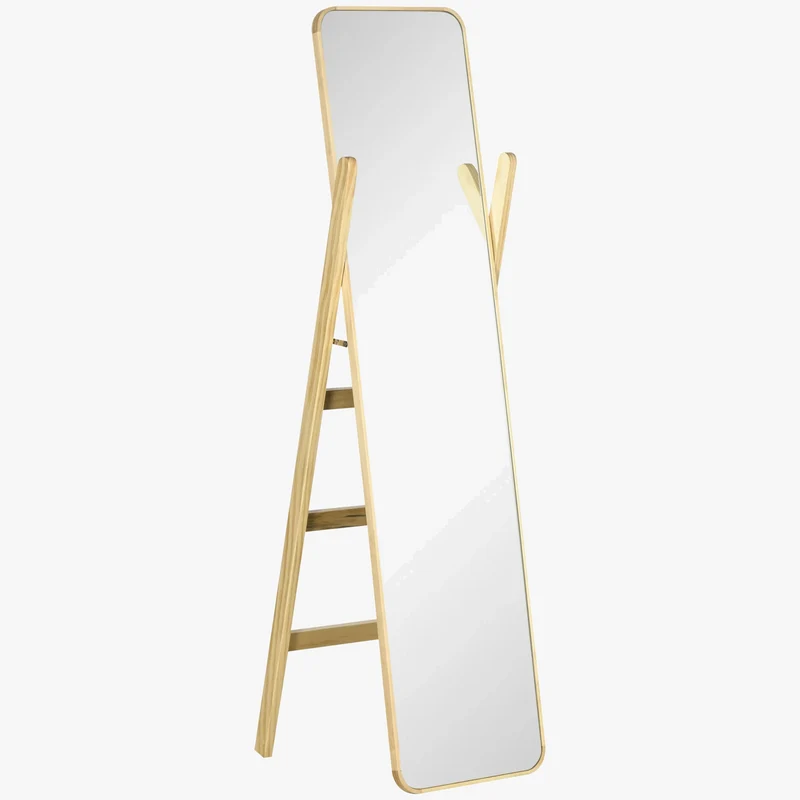 miroir sur pied avec cadre en bois et support élégant