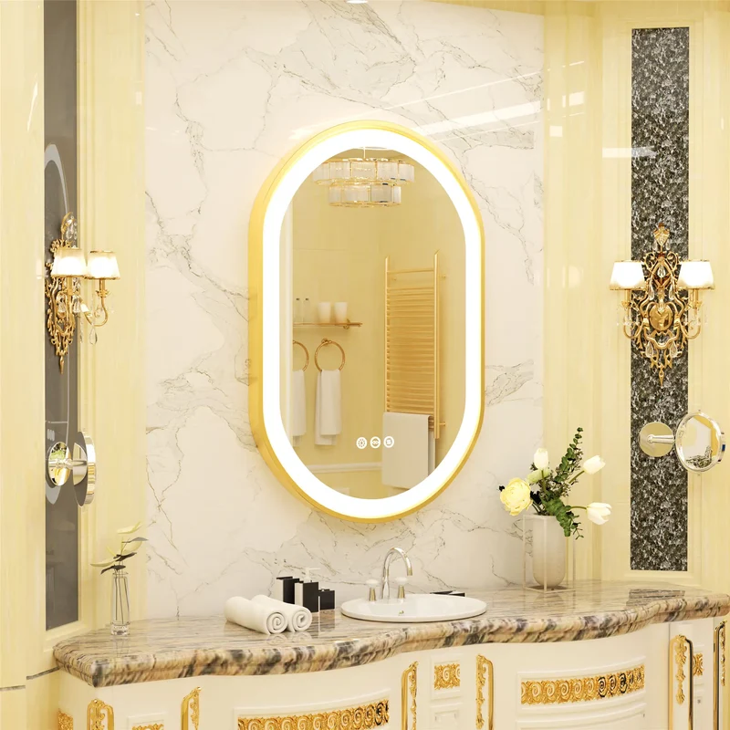 grand miroir oval à led avec éclairage intensité variable et antibuée