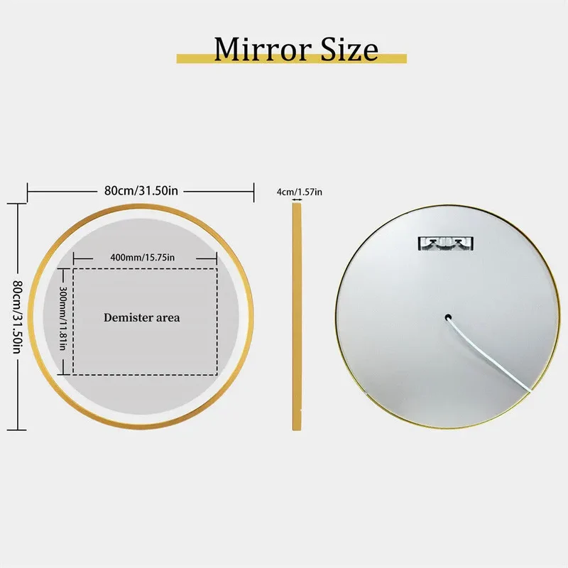 miroir rond éclairé avec cadre en aluminium et fonction mémoire
