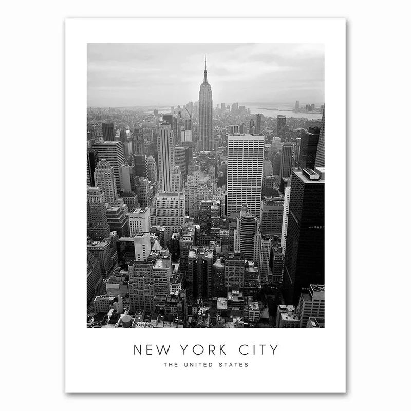 affiches modernes en noir et blanc des villes du monde