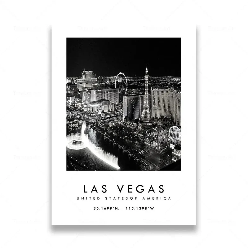 affiche photographie noir et blanc de rome et las vegas